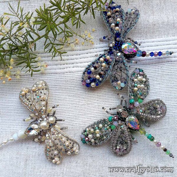Bride Dragonfly & Bridesmaids - Set of 3 Beaded Brooches