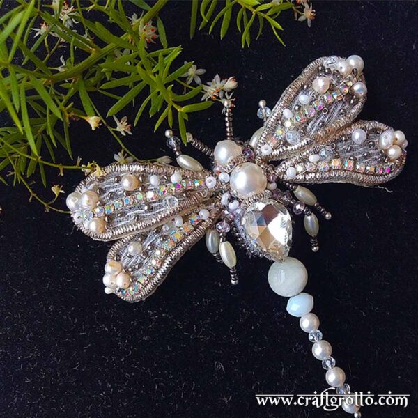 Bride Dragonfly Beaded Brooch - Handcrafted, designer's jewelry brooch
