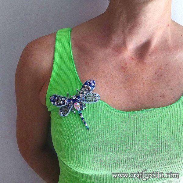 'Evening Dew Dragonfly' Beaded Brooch - Handcrafted, designer jewelry
