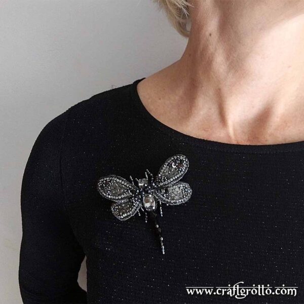 'Night Keeper' Dragonfly Beaded Brooch - Handcrafted, designer jewelry