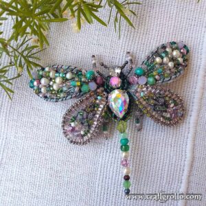 'Sunshine Dragonfly' Beaded Brooch - Handcrafted, designer jewelry