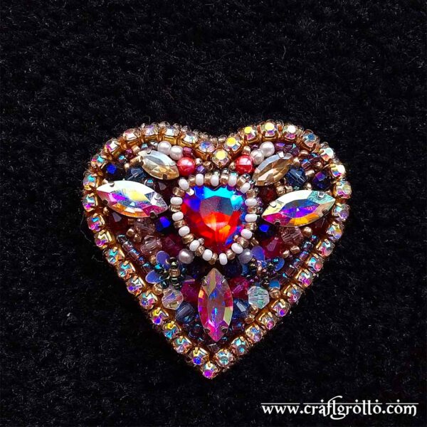 Pink Crystal Heart 💗 Handcrafted Designer's Beaded Brooch