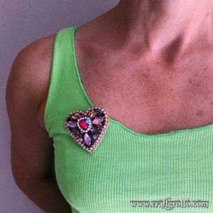 Pink Crystal Heart 💗 Handcrafted Designer's Beaded Brooch